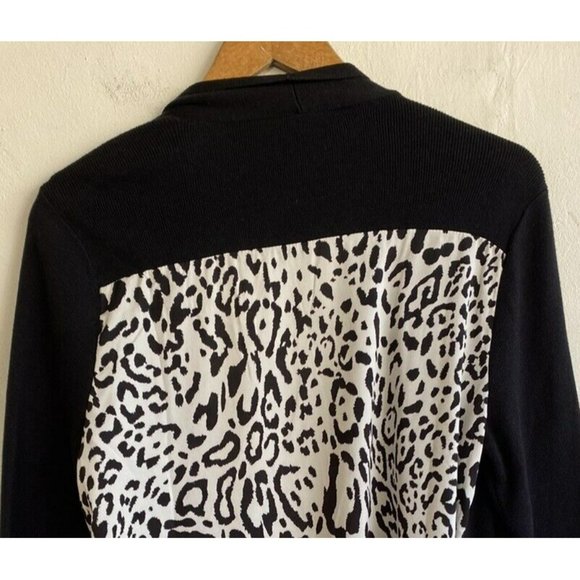 COPY - Chico's Knit Sheer Open Front Cardigan 1/Medium Black Animal Print Contr… - Picture 7 of 8